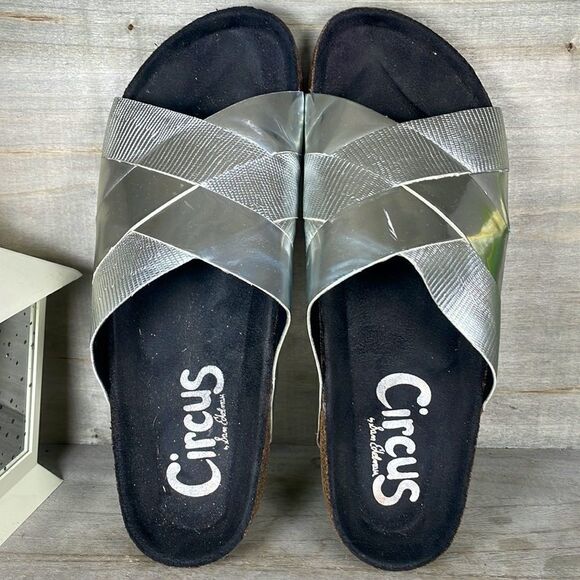 Circus by Sam Edelman Allison Silver Metallic Slides Sandals Birkenstock - Picture 3 of 8